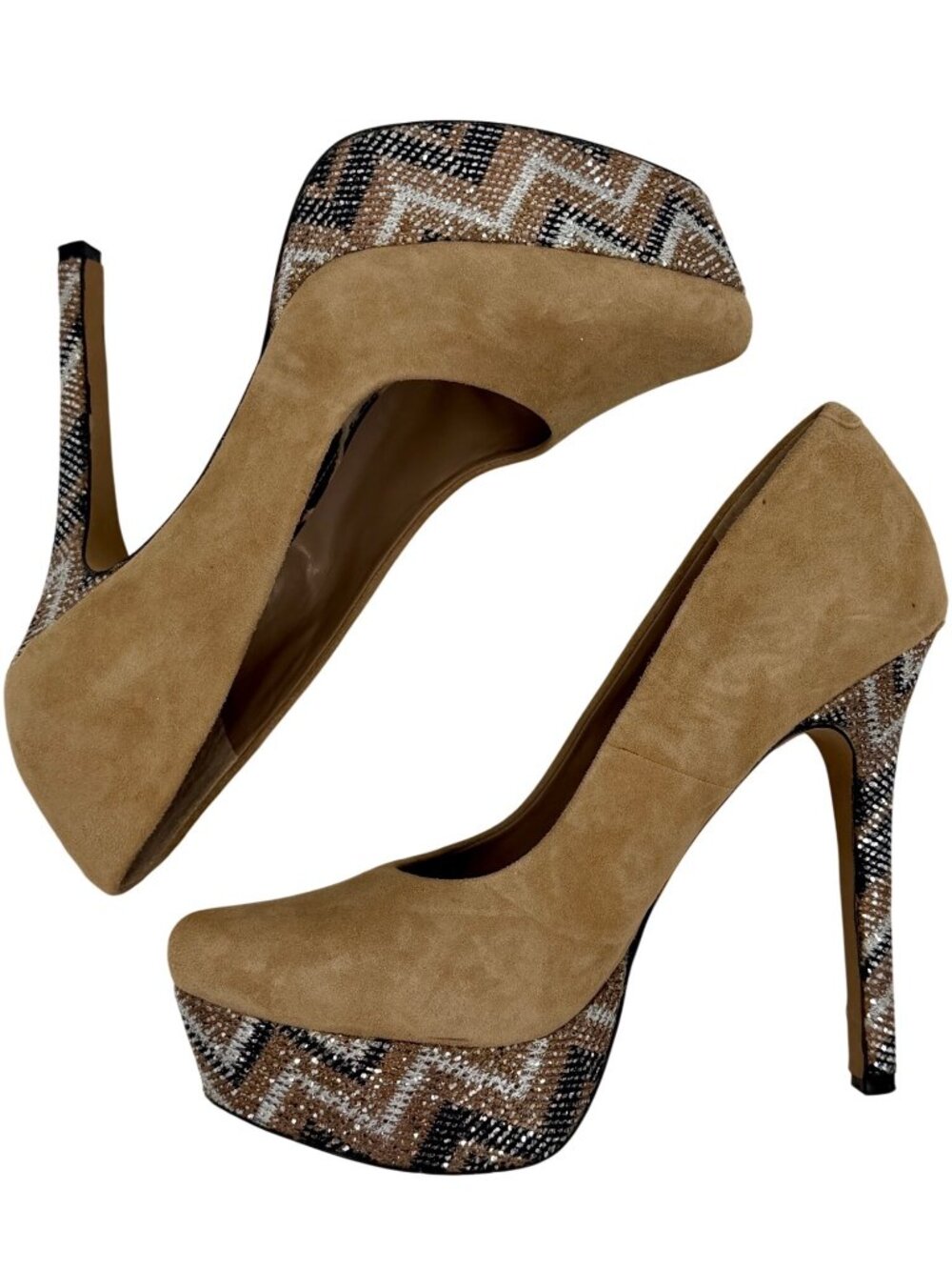 Jessica Simpson Nude Suede Metallic Platform Heels 9.5 | Indie Sleaze Y2K Baddie